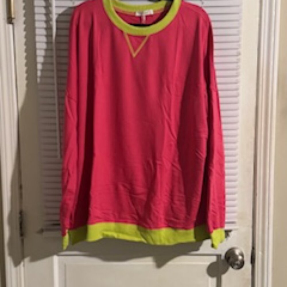 Vibrant Pink/Lime Green Women’s Sweatshirt • Lightweight 3XL Pullover - Picture 2 of 5